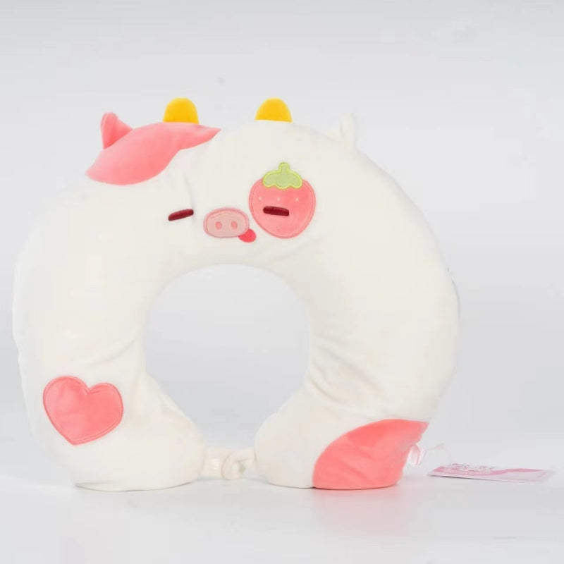 Strawberry Cow Flip Pillow Reversible Neck Pillow Kawaii Plush Pillow U-shaped pillows