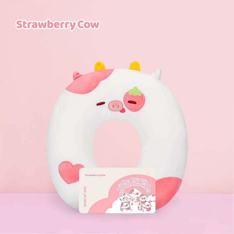 Strawberry Cow Flip Pillow Reversible Neck Pillow Kawaii Plush Pillow U-shaped pillows