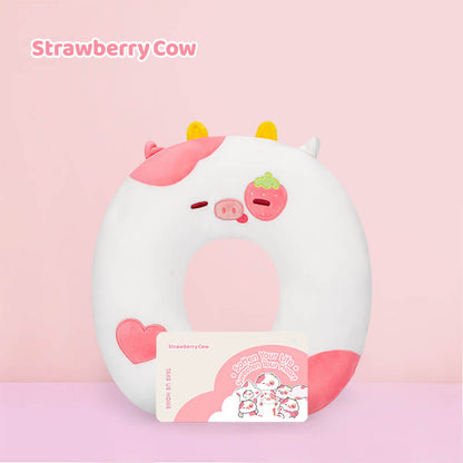 Strawberry Cow Flip Pillow Reversible Neck Pillow Kawaii Plush Pillow U-shaped pillows