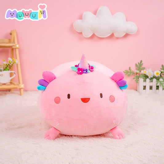 Mewaii™ Plush Pillow Puffy Axolotl Queen Hug Squish Toy With Unicorn Horn