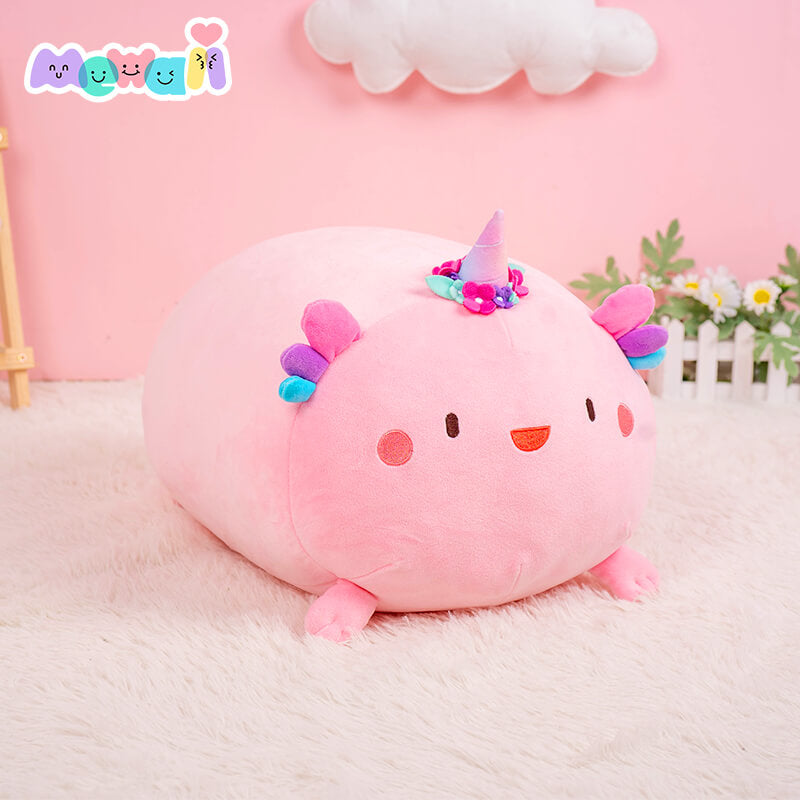 Mewaii™ Plush Pillow Puffy Axolotl Queen Hug Squish Toy With Unicorn Horn