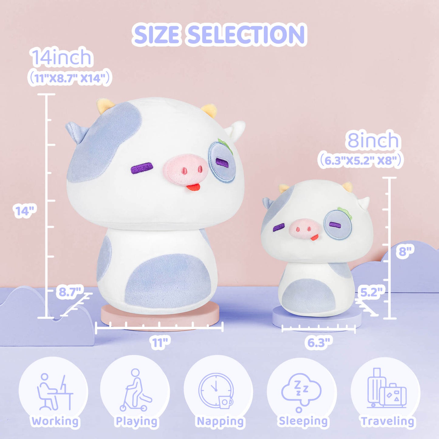 Mewaii® Mushroom Family Blueberry Cow Kawaii Plush Pillow Squish Toy