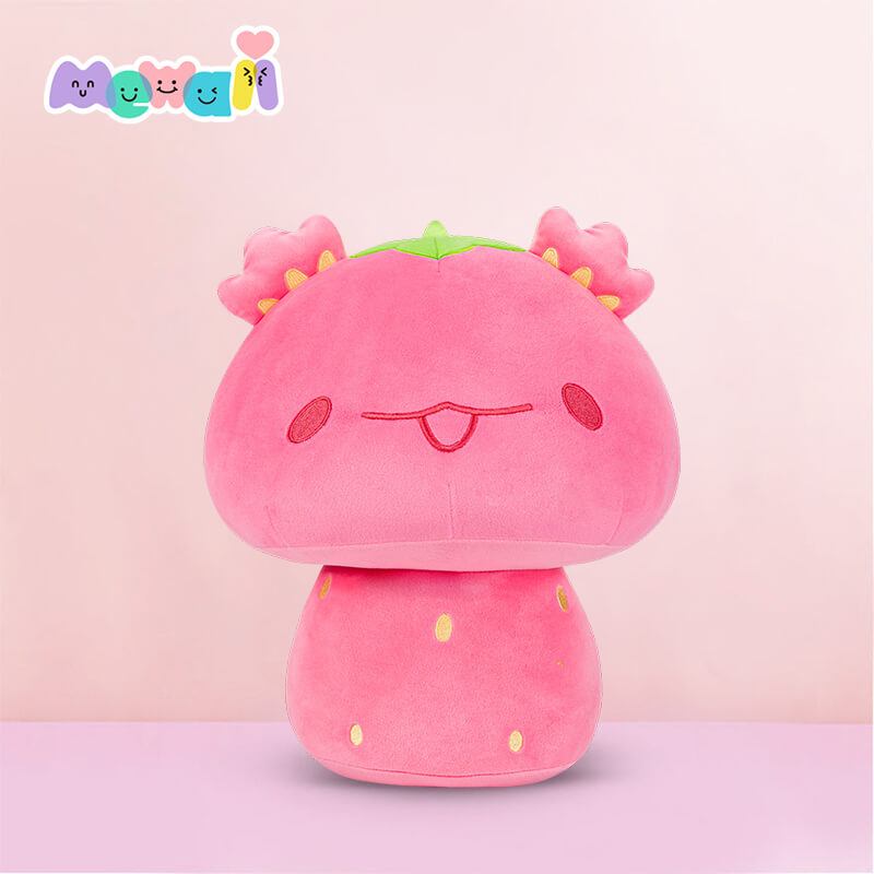 Mewaii® Mushroom Family Strawberry Axolotl Pink Kawaii Plush Pillow Sq –
